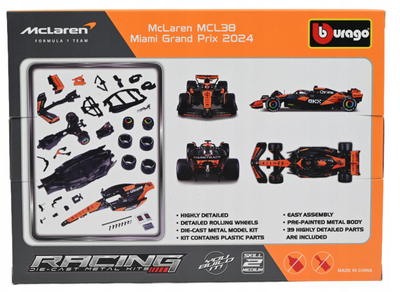 Model makine garuese Bburago F1 McLaren MCL38 2024 Piastri, shkall 1:24, diecast, shumëngjyrësh