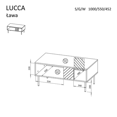 Tavolinë ulëse Cama LUCCA, 100x55x46 cm, me raft, e zezë