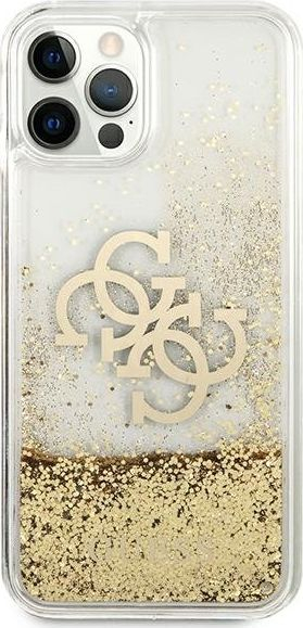 Mbulesë telefoni Guess Hard Cover 4G Big Liquid Glitter, për iPhone 12 12 Pro, e artë