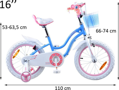 Biçikletë për kalamaj Royalbaby Star Girl rb16g-1, 16", me rrota anësore, e bardhë blu rozë