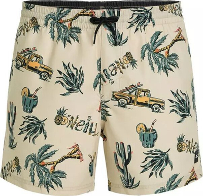 Shorce noti O'Neill Mix &amp; Match Cali Print 15", për burra, që thahen shpejt, bezhë me print tropikal