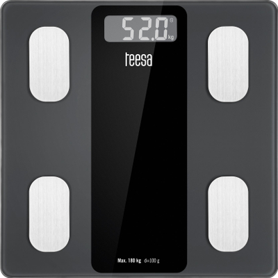 Peshore banjoje Teesa Body Analyser, analizë e përbërjes së trupit, Bluetooth, xham i kalitur