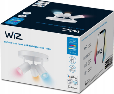 Spot tavan inteligjent WiZ Imageo, LED RGB 3x5W, Wi‑Fi Bluetooth, i bardhë