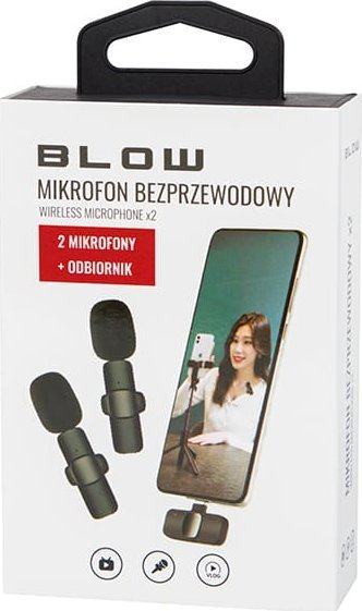 Mikrofon wireless USB C BLOW, set 2 copë, me marrës USB C, i zi