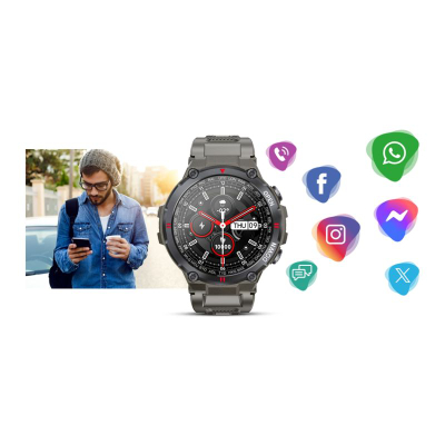Smartwatch Giewont GW430 2, ekran me ngjyra, mat rrahjet e zemrës, gri
