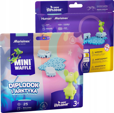 Lodër ndërtuese Marioinex Mini Waffle, set 25 copë, Diplodocus Dragon and Arctic, shumëngjyrëshe