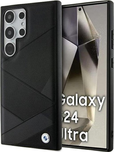 Mbështjellës BMW me lëkurë Crossing Lines Hardcase për Galaxy S24 Ultra, i fortë, i zi