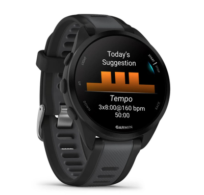 Orë sportive Garmin Forerunner 165, ekran AMOLED, GPS, e zezë gri