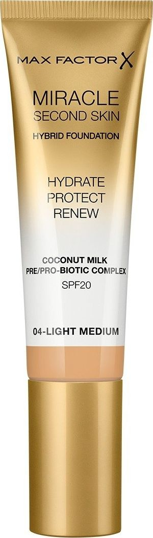 Fondatinë Max Factor Miracle Second Skin 04 Light Medium, hidratues, SPF 20