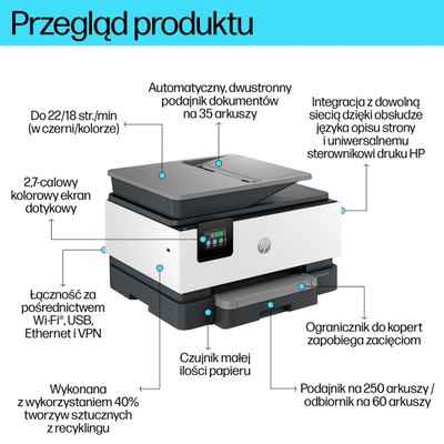 Printer multifunksional HP OfficeJet Pro 9120b, me ngjyra, WiFi, printim dyansh, i bardhë