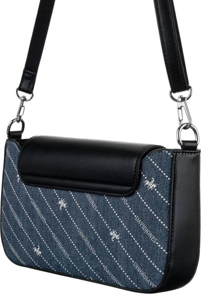 Çantë crossbody David Jones CH21051, xhins, me rrip që shtyhet, blu me të zezë