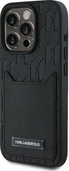 Mbulesë telefoni Karl Lagerfeld Cardslots Monogram për iPhone 16 Pro Max 6.9", nga eco leather, me xhep kartash, e zezë