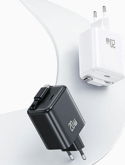 Karikues muri USAMS CC233, USB C 20W PD QC, kabllo USB C tërheqëse, i zi