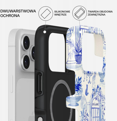Mbulesë telefoni Burga Tough MagSafe për iPhone 17 Pro Max, dy shtresa, dizajn blu e bardhë