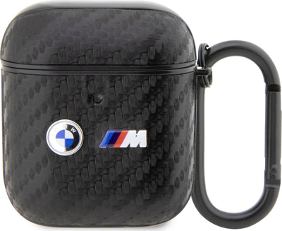 Mbulesë BMW për AirPods 1/2, karbon me dy logo metalike, e zezë