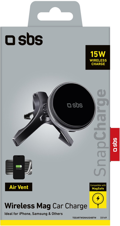 Држач за телефон за автомобил SBS TESUPMAGWIR15W, магнетен MagSafe, безжично полнење 15W, црн