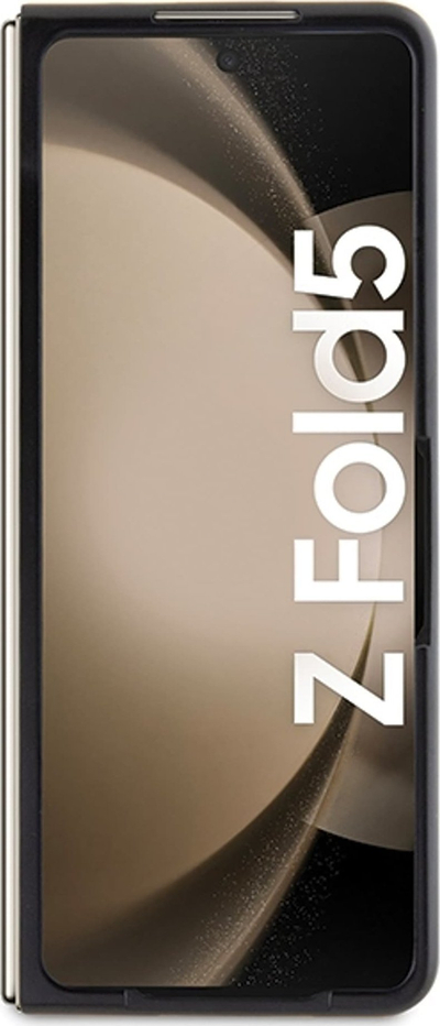 Kapak telefoni BMW Signature Logo Imprint për Samsung Galaxy Z Fold5, lëkurë e vërtetë, i zi