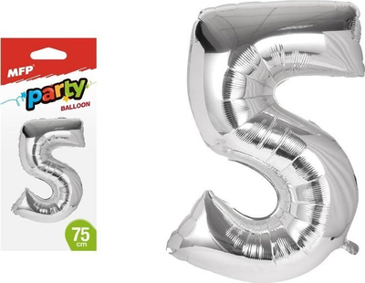 Balon folie dekorativ MFP numri 5, 75cm, argjend metalik