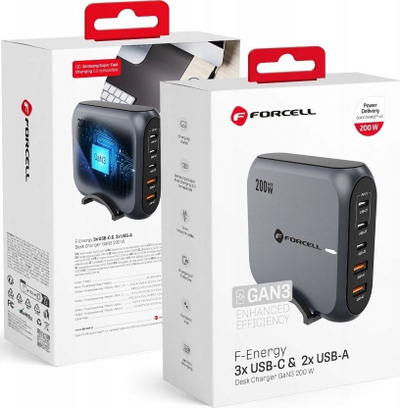 Karikues tavoline Forcell F-energy GaN III VT-51, 200W, 3x USB C 2x USB A, i zi