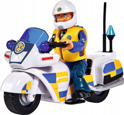 Lodër motor policie Simba Fireman Sam Malcolm, me figurë, bardh e blu