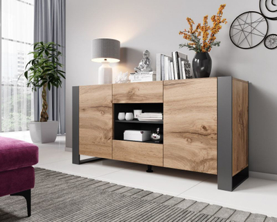 Komodë Cama WOOD, 3 dyer, dushk wotan antracit