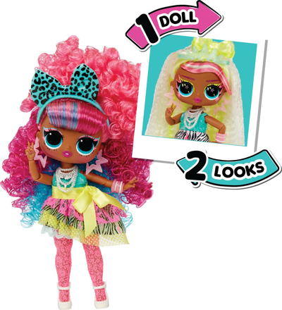 Kukull mode MGA L.O.L. Surprise Tweens Surprise Swap Curls 2 Crimps Cora, me aksesorë, 2 lloj flokësh, shumëngjyrëshe