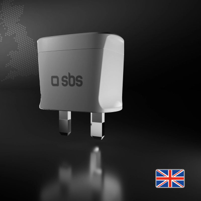 Adapter udhëtimi SBS për UK, 100–250V 2500W, i bardhë