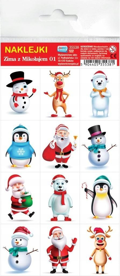 Stikera vetëngjitës Publishing As Winter With Santa Claus, set 12 copë, me tema dimri dhe Babagjyshin e Vitit të Ri, shumëngjyrëshe