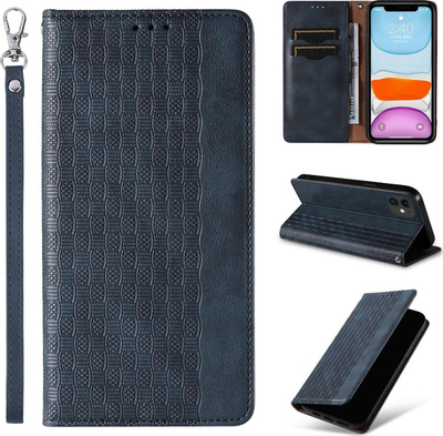 Kartë mbrojtëse Hurtel Magnet Strap për iPhone 13, tip libër, me mbajtëse kartash, blu e errët