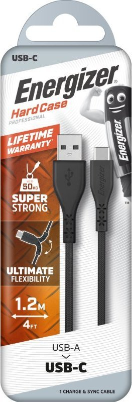 Kabllo USB A në USB C Energizer Hard Case, 1.2m, e zezë