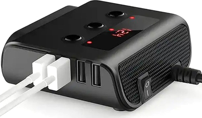 Ndarës prize makine PLS42, 3x 12V, 4x USB me voltmetër, i zi