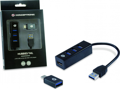USB hub Conceptronic HUBBIES04B, 4 porta USB 3.2, 5 Gbit/s, i zi