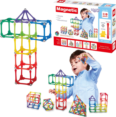 Set ndërtesash magnetike WOOPIE Magnetic Construction Blocks Puzzle, 110 pjesë, për kalamaj 3+