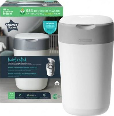 Kosh pelenash Tommee Tippee Twist and Click, me sistem Twist and Click, vjen me 1 rimbushje, i bardhë