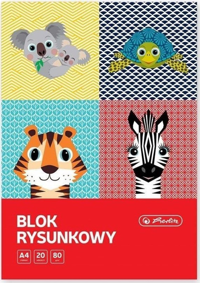 Blok vizatimi Herlitz Cute Animals A4, 20 fletë, 10 copë, i bardhë
