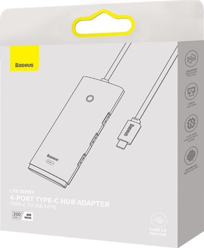 HUB USB Baseus WKQX030502, Type C në 4x USB 3.0, kabllo 2m, i bardhë