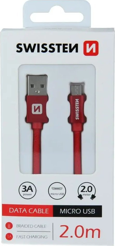Kabllo USB Swissten Textile, Micro USB, 2m, e kuqe