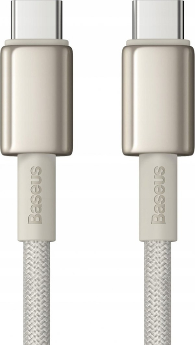 Kabllo karikimi Baseus Tungsten Gold, Type C në Type C, 100W, 1m, e bardhë