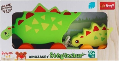 Lodër druri me rrota Trefl Wooden Toy Stegosaurus, set 2 dinosaurusë, nga 12 mujsh