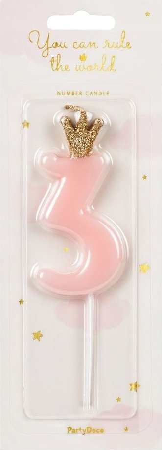 Qiri ditlindje Birthday Candle, numri 3, roz