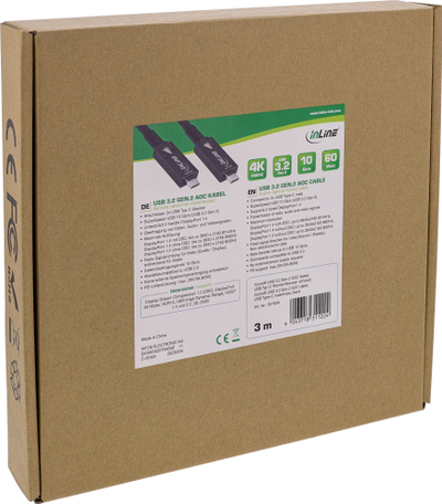Kabllo USB InLine USB 3.2 Gen 2 AOC, USB C me USB C, 15m, e zezë