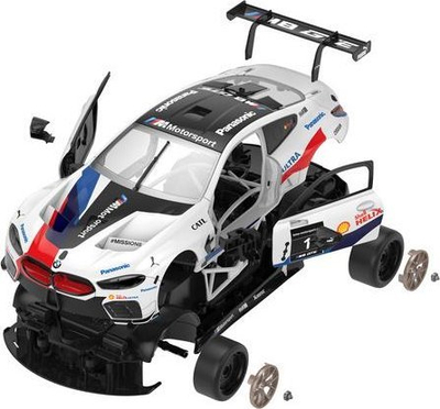 Makina me telekomandë Rastar BMW M8 GTE, set për ndërtim 1/18, 74 copa, e bardhë
