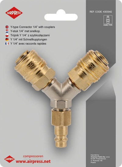 Lidhës Y për ajër Airpress Euro, 1/4", çelik inox bronz