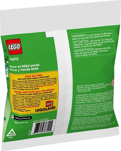 Lodra LEGO Minecraft Steve and Baby Panda 30672, 35 pjesë, shumëngjyrëshe