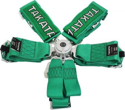 Rrip sigurie sportiv MTuning 6 pika, 3", stil Takata, i gjelbër