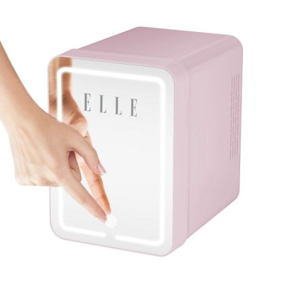 Мини фрижидер за козметика Elle 4L, LED огледало, ладење и загревање, розов