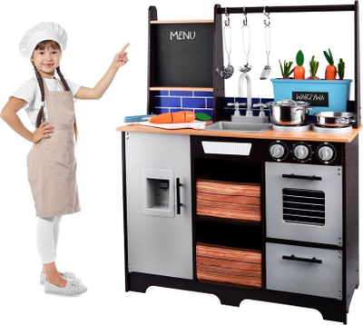 Kuzhinë druri për fëmijë Lean Toys Loft ZA4129, me frigorifer, efekte drite dhe zëri, gri