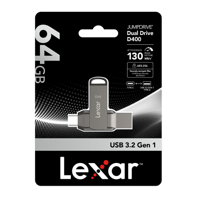 USB Lexar JumpDrive Dual Drive D400, 64GB, USB 3.2 Type A Type C, argjendtë