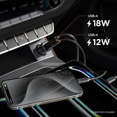 Автомобилски полнач Spigen Essential EV302, 30W, 2x USB A, црн