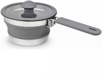 Tenxhere kampingu Platinet, silikoni, e palosshme, me dorezë të gjatë, 1 L, gri